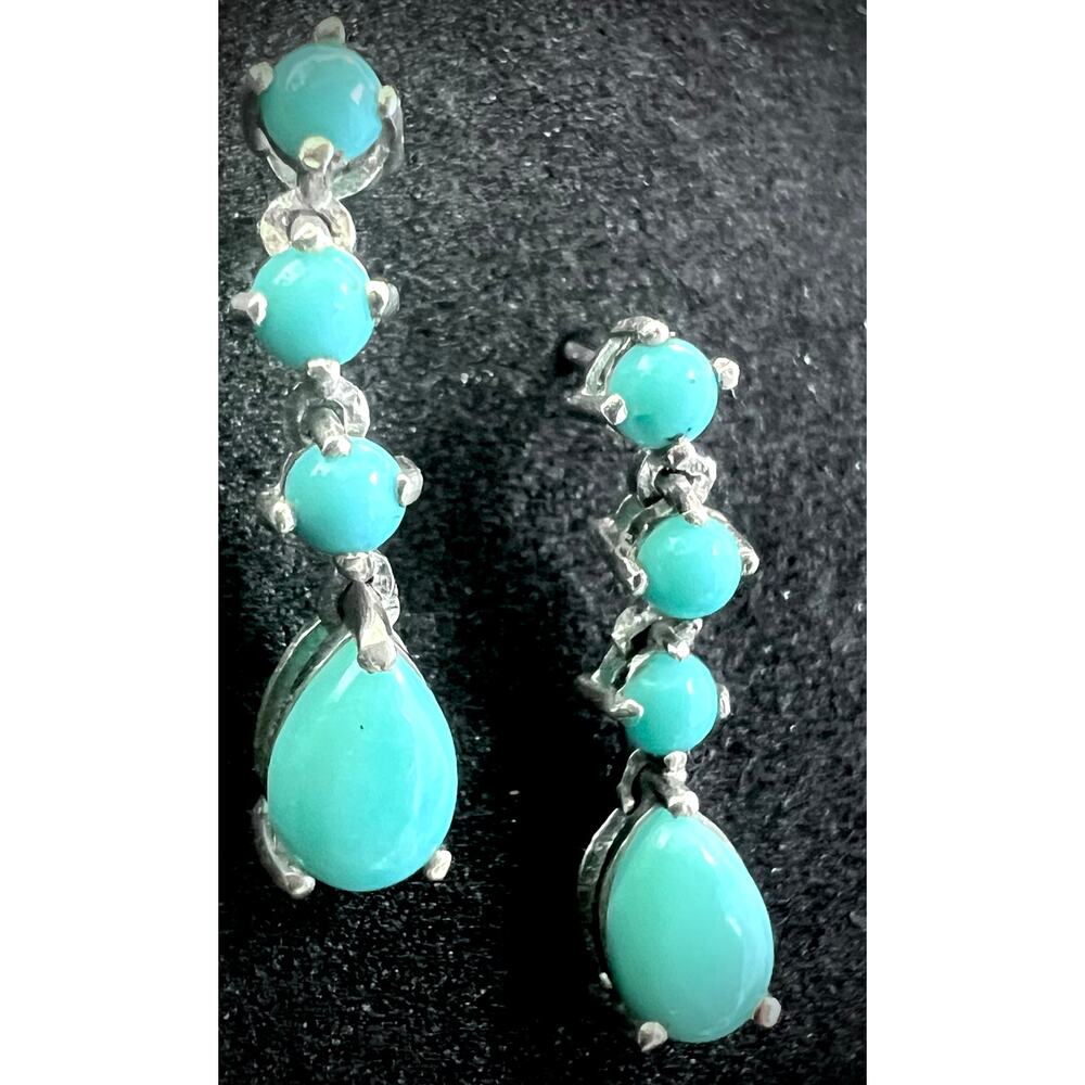 Sleeping Beauty Turquoise Sterling Dangle Earrings - Picture 7 of 10